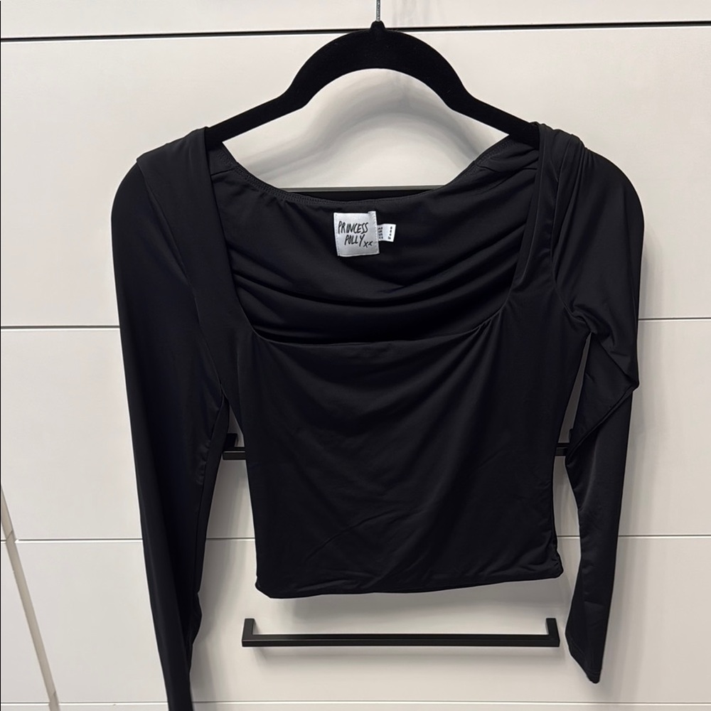 Princess Polly Black Ruched Square Neck Top